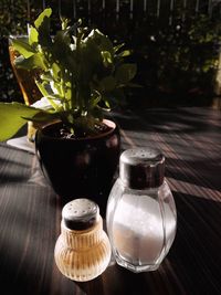 Close-up of glasses on table