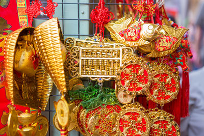 Close-up of decorations for sale in market