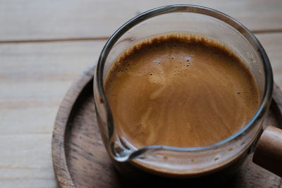 High angle view of coffee on table