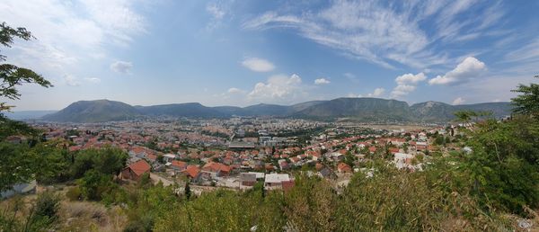 High angle view of townscape against sky. view of mostar, bih. most beautiful city in bih.