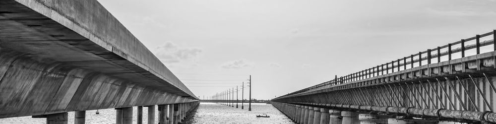 Footbridge over river against sky