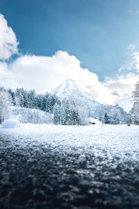 Scenic view of snowcapped mountains against sky