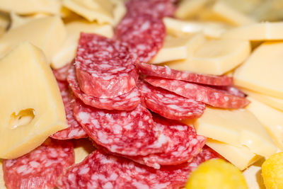Close-up of chopped fruits in plate