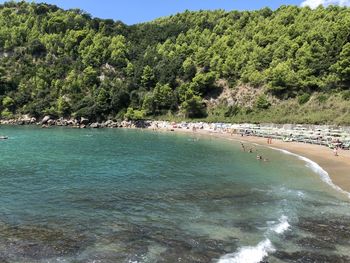 Scenic view of sea against mountain