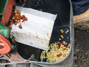 High angle view of man eating food
