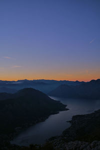 Scenic view of silhouette mountains against sky during sunset