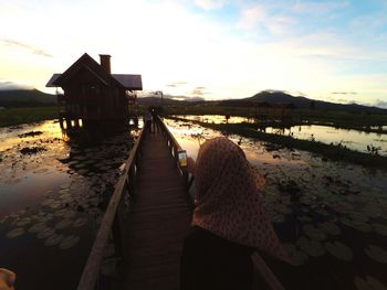 View of pier over calm lake