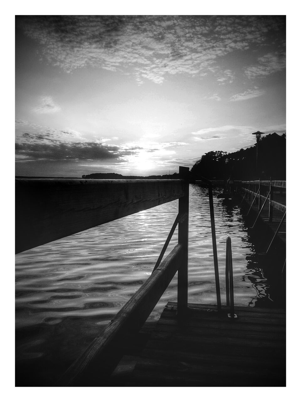 water, transfer print, tranquil scene, tranquility, auto post production filter, scenics, sky, sea, beauty in nature, nature, pier, the way forward, sunset, diminishing perspective, idyllic, sunlight, reflection, railing, lake, beach