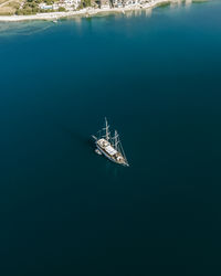 High angle view of ship in sea