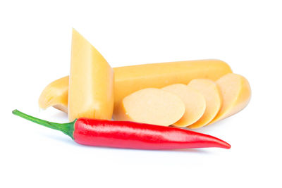 Close-up of bananas against white background