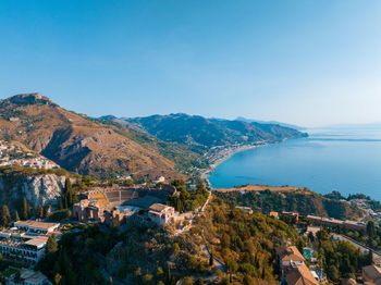 Beautiful aerial view of the taormina town in sicily, italy.