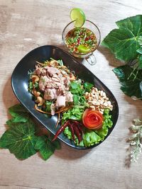 High angle view of vegetables in bowl on table