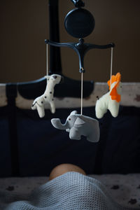 Low angle view of figurines on table