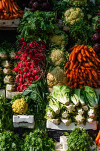 High angle view of vegetables for sale