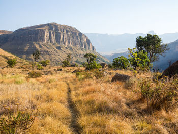 Scenic view of mountains against clear sky