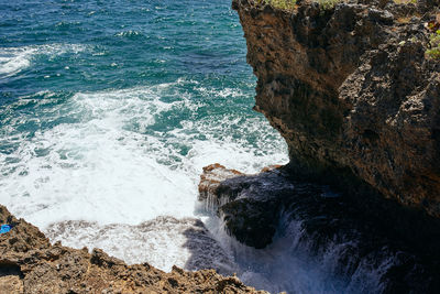 High angle view of rocks on beach