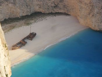 High angle view of rock formation in sea