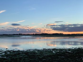 Scenic view of lake against sky during sunset