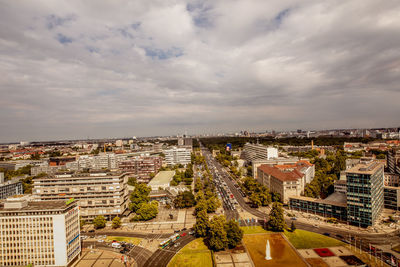 High angle view of buildings in city