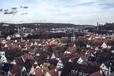 High angle view of townscape against sky