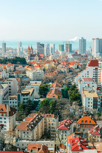 Cityscape against clear sky