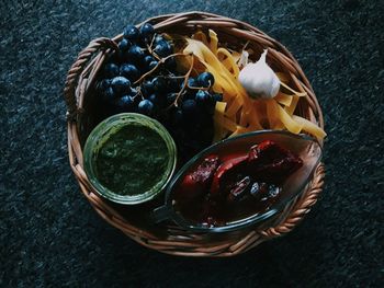 High angle view of food on table