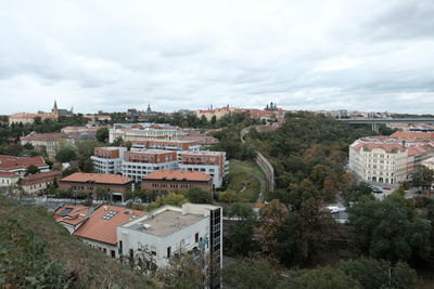 High angle view of townscape against sky