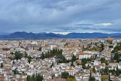 High angle view of townscape against sky