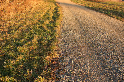 High angle view of road amidst field