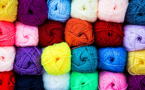 Full frame shot of multi colored wool spools