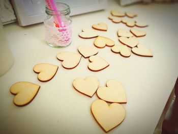 High angle view of heart shape on table