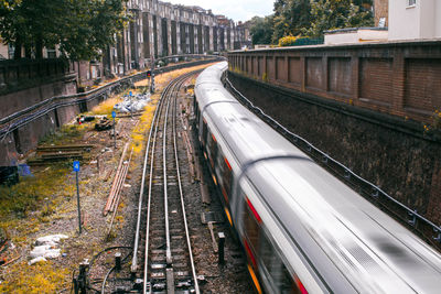 High angle view of railroad tracks