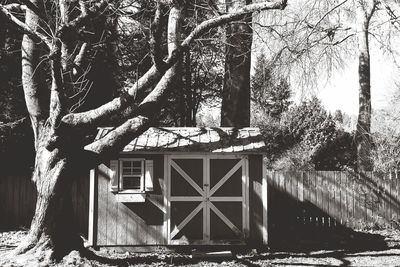 Built structure by trees in lake