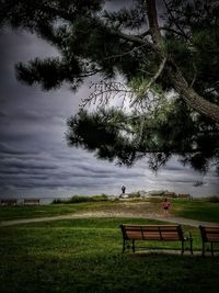 People sitting on bench in park