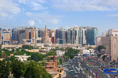 Doha skyline aerial view with fanar mosque