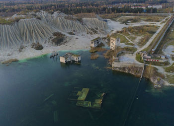 Aerial of rummu quarry with the soviet underwater prison