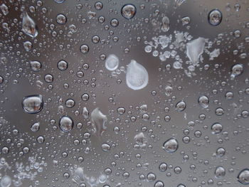 Full frame shot of raindrops on glass window