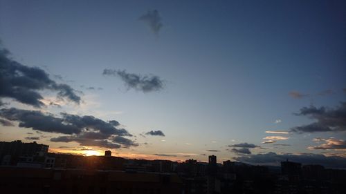 Silhouette of city at sunset