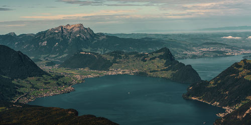 Panoramic view from fronalpstock on lake lucerne in switzerland.