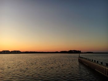 Scenic view of sea against clear sky during sunset