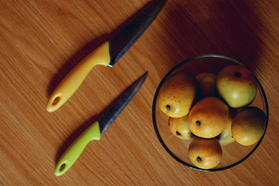 High angle view of fruits on table