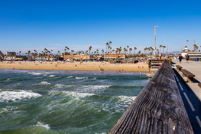 Scenic view of sea against clear blue sky