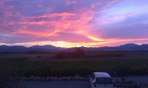 Scenic view of mountains at sunset