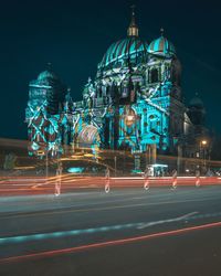 Light trails on road at night