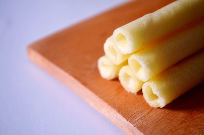 High angle view of dessert on cutting board