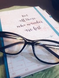 Close-up of eyeglasses on table