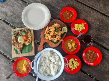 High angle view of food on table