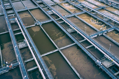 High angle view of railroad tracks by river