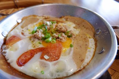 High angle view of breakfast in bowl on table