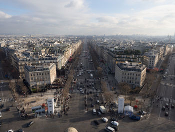 High angle view of cityscape seen from arc de triomphe